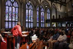 Every pew was filled at the University United Methodist Church on East Genesee Street for the indoor portion of the Women’s March Syracuse. Several guest speakers and performers took the podium to discuss a range of social issues.