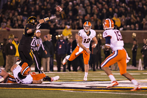 Ryan Nassib passes over the middle. Nassib threw for 385 yards and two touchdowns, and his game-winning throw to Alec Lemon (15) with 20 seconds left gave the Orange a 31-27 win.