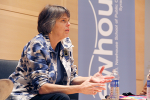 Mary Beth Tinker, the plaintiff in the Supreme Court Case Tinker vs. Des Moines, shares her story with students on Wednesday. She was suspended from school for wearing a armband protesting the Vietnam war. The lecture is a part of a cross-country tour to discuss free speech.