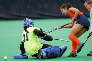 Emma Lamison attempts to score against Monmouth on Friday. Syracuse only converted on 2-of-12 penalty corners, short of head coach Ange Bradley's desired percentage.