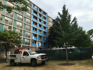 Accessible restrooms are being installed on floors 1-8 of DellPlain Hall as part of more than 120 construction projects happening on the Syracuse University campus this summer.