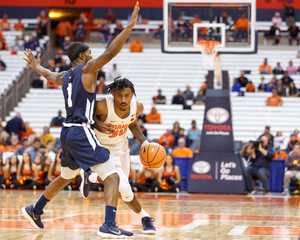 Grad transfer guard Geno Thorpe saw his first action in a game on the Carrier Dome floor on Monday night when he played against Southern Connecticut State. 