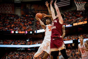 Elijah Hughes was 5-7 on 3-pointers in the first half against UNC on Tuesday night