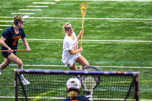 Meaghan Tyrrell, pictured earlier this season against Virginia, scored two goals on Tuesday.