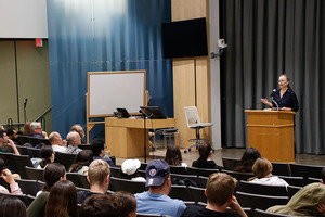 Paula Saunders speaks to students enrolled in the 