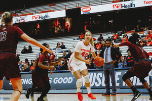 Digna Strautmane, pictured earlier this season, made two quick 3-pointers against Louisville, but only scored one field goal after.