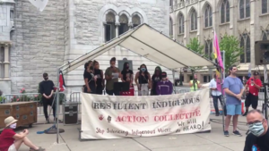 About 100 community members attended the rally, held in Columbus Circle. 