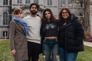 Adriana Haydarova, Shrey Dewan, Rhea Lereya, and Shrishti Saha (left to right). As winter break approaches, homesick students face long travel days and look forward to holiday traditions.