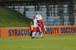 The Orange celebrates its second goal of the night, from Hagman, the junior attacking midfielder who finished second on the team in goals a year ago. 